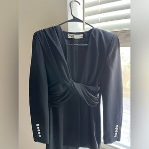 Zara Black Long Sleeve Dress with Button Detail